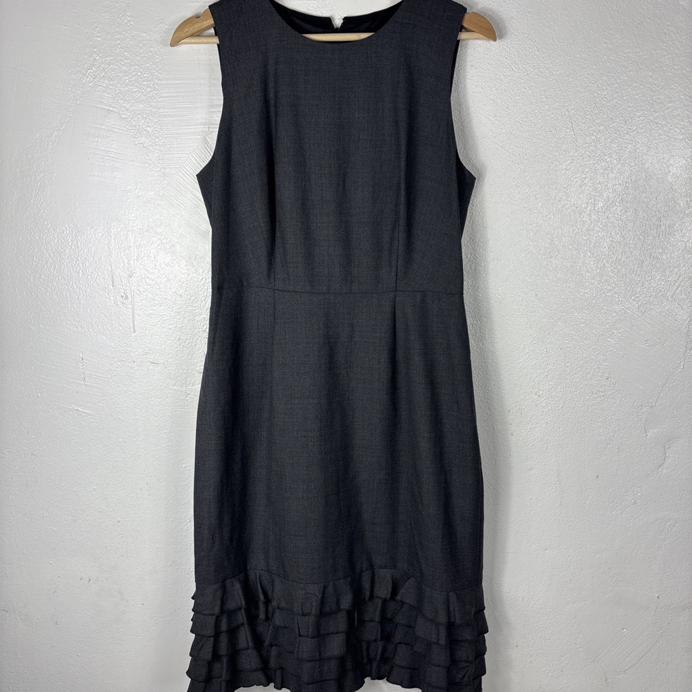 JCrew  Dress Size 6 Ruffle Hem Sheath Super 100% wool Sleeveless‎ Charcoal